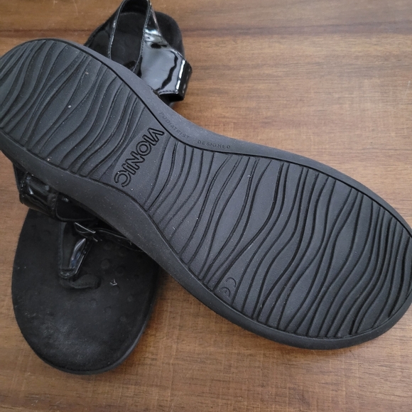 Vionic Paden Black Patent Leather T Strap Thong Sandal SZ 8 - Picture 3 of 4